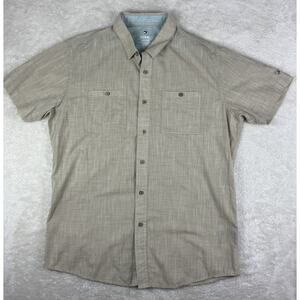 Kuhl Men's Karib Shirt Medium Beige Lightweight Cotton Button Up Pockets Casual